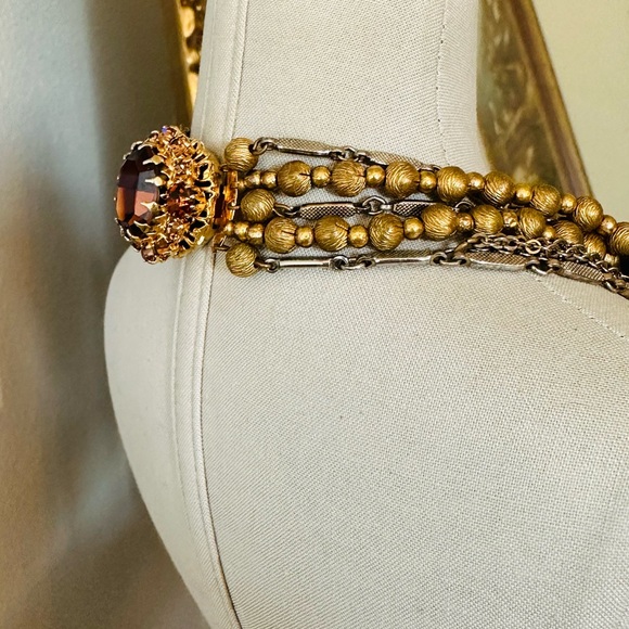 Rare Vintage Deco Topaz Rhinestone Runway Necklace - Picture 6 of 16